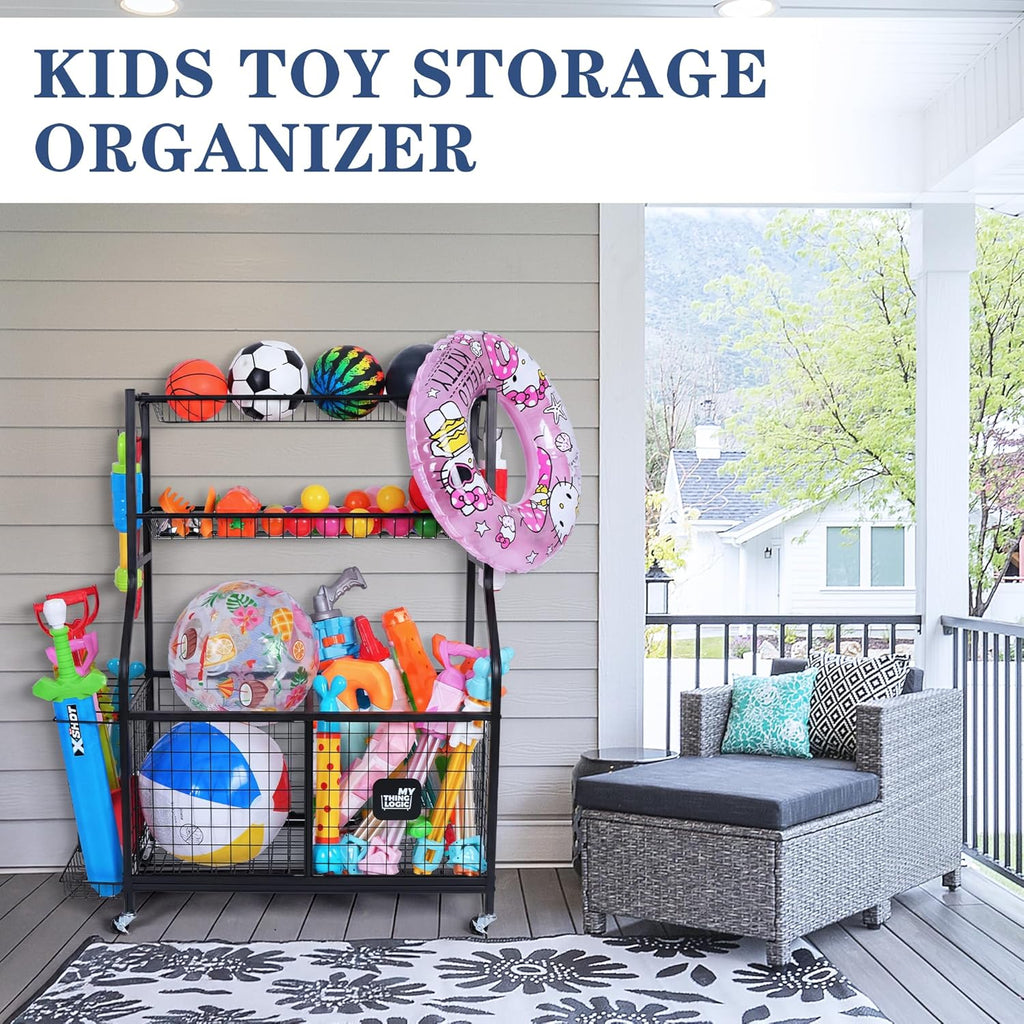 Mythinglogic Sports Equipment Garage Organizer,Garage Ball Storage for Sports Gear and Toys, Rolling Ball Cart with Wheels for Indoor/Outdoor Use