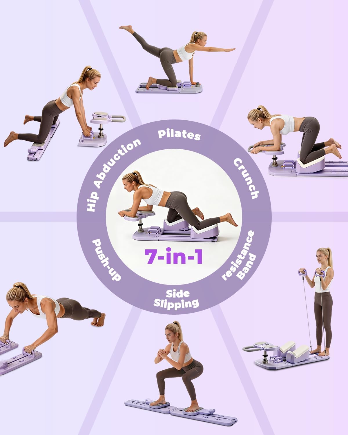 Pilates Reformer Board with Resistance Bands, Pilates Board Set for Full Body Workout Home Fitness Equipment Ab Machine for Women