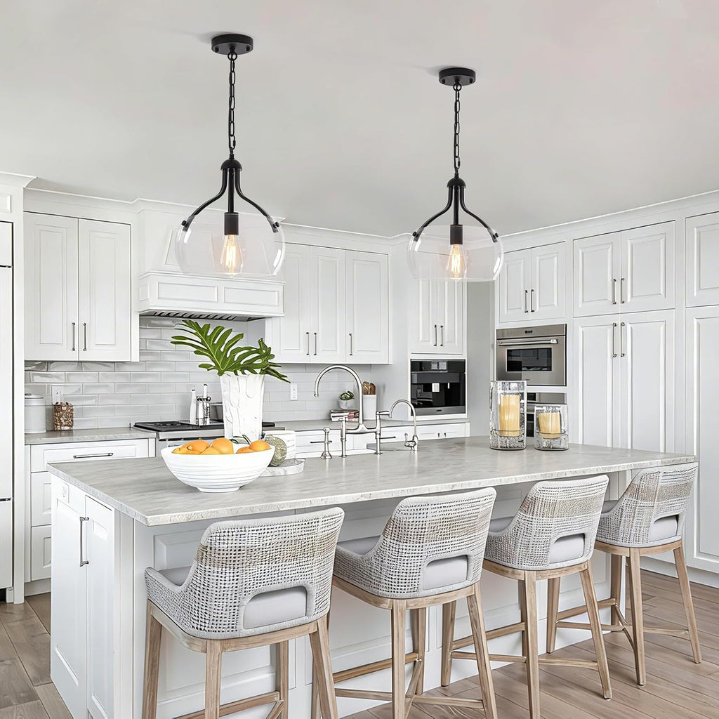 1-Lights Modern Pendant Lights Kitchen Island, Matte Black Pendant Light Fixtures with 11.8" Clear Glass Shade, Industrial Hanging Chandelier for Kitchen Entryway Bedroom Foyer