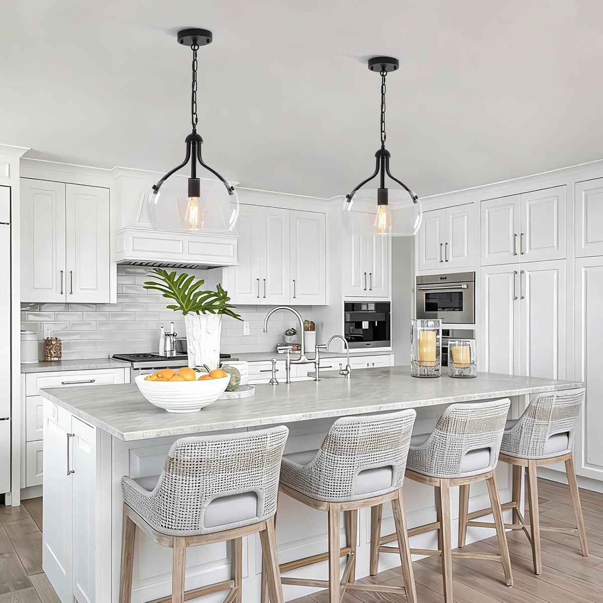 1-Lights Modern Pendant Lights Kitchen Island, Matte Black Pendant Light Fixtures with 11.8" Clear Glass Shade, Industrial Hanging Chandelier for Kitchen Entryway Bedroom Foyer