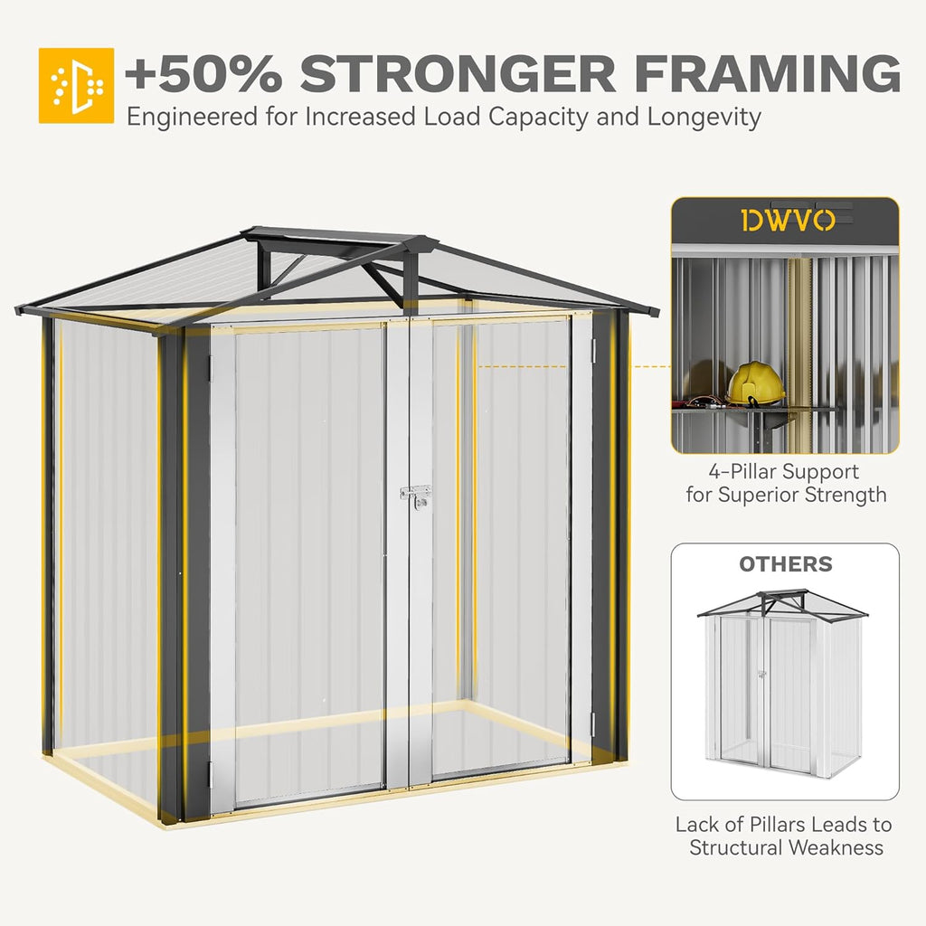DWVO 6x4ft Small Tool Storage Shed, Lockable Doors, and Sloped Roof, Oversized Steel Outdoor Storage Shed for Garden, Patio, Garage, Backyard, Lawn - Dark Gray