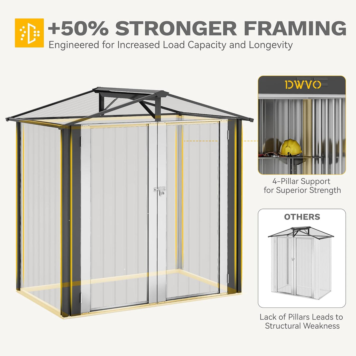 DWVO 6x4ft Metal Outdoor Storage Shed, Lockable Tool Storage Sheds, Oversized Steel Garden Sheds with Sloped Roof for Backyard, Patio, Garage, Lawn, Dark Gray