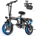Electric Bike for Adults Teens, 800/1200W Peak Folding Ebike, 22/25MPH & 30/45 Miles Range, 14" Commuting Ebike with Dual Suspension & Dual Brake, 3-Speed Modes, Portable Electric Mini Bike