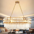Modern Crystal Chandelier Gold Finish Light Fixture, Oval Crystal Pendant Light Hanging Lamp, for Living Room, Dining Room, Restaurant, E12 x 8, 29.5 x 13 inch