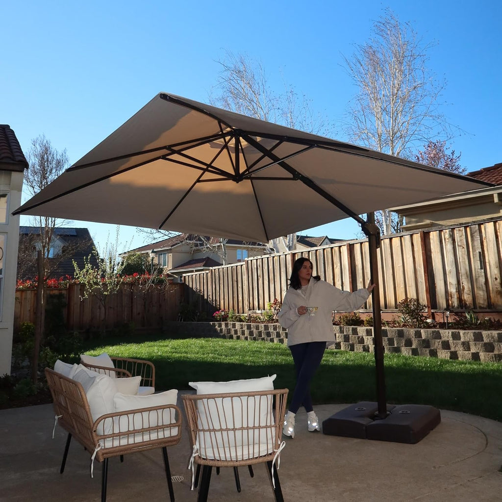 PURPLE LEAF 10' X 10' Patio Cantilever Umbrella Antique Bronze Square Outdoor Umbrella with 360° Rotation and Aluminum Offset Hanging for Garden Backyard Pool, Beige