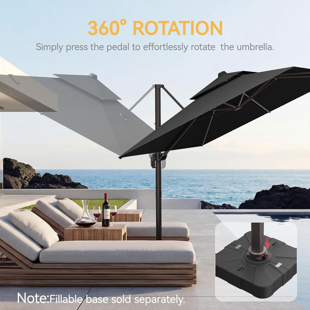 9x12 FT Patio Umbrella, Large Cantilever Rectangular Double Top Heavy Duty Offset Umbrellas with 360° Rotation, Outdoor shade for Garden Deck Pool, Gray