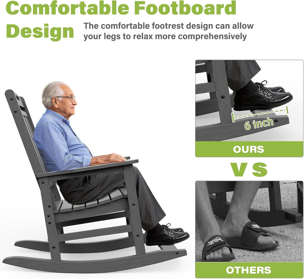 Ayge Patio Rocking Chair Set of 2 .HDPE Outdoor Rocking Chair for for Garden,Porch,Lawn,Yard,Grey