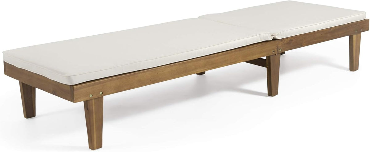 Christopher Knight Home Warner Outdoor Acacia Wood 3 Piece Chaise Lounge Set, Teak Finish, Cream