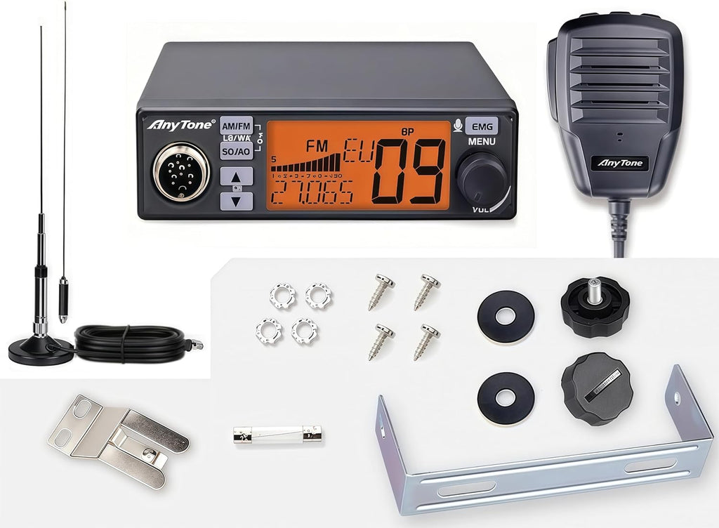 AT-500M Ⅱ CB Radio Kit with 27MHz Magnetic Antenna, AM/FM Mobile CB Radio, 40 Channels, NRC Digital Noise Cancelling, NB/ANL, VOX Hands-Free, NOAA, for Trucking & Off-Road