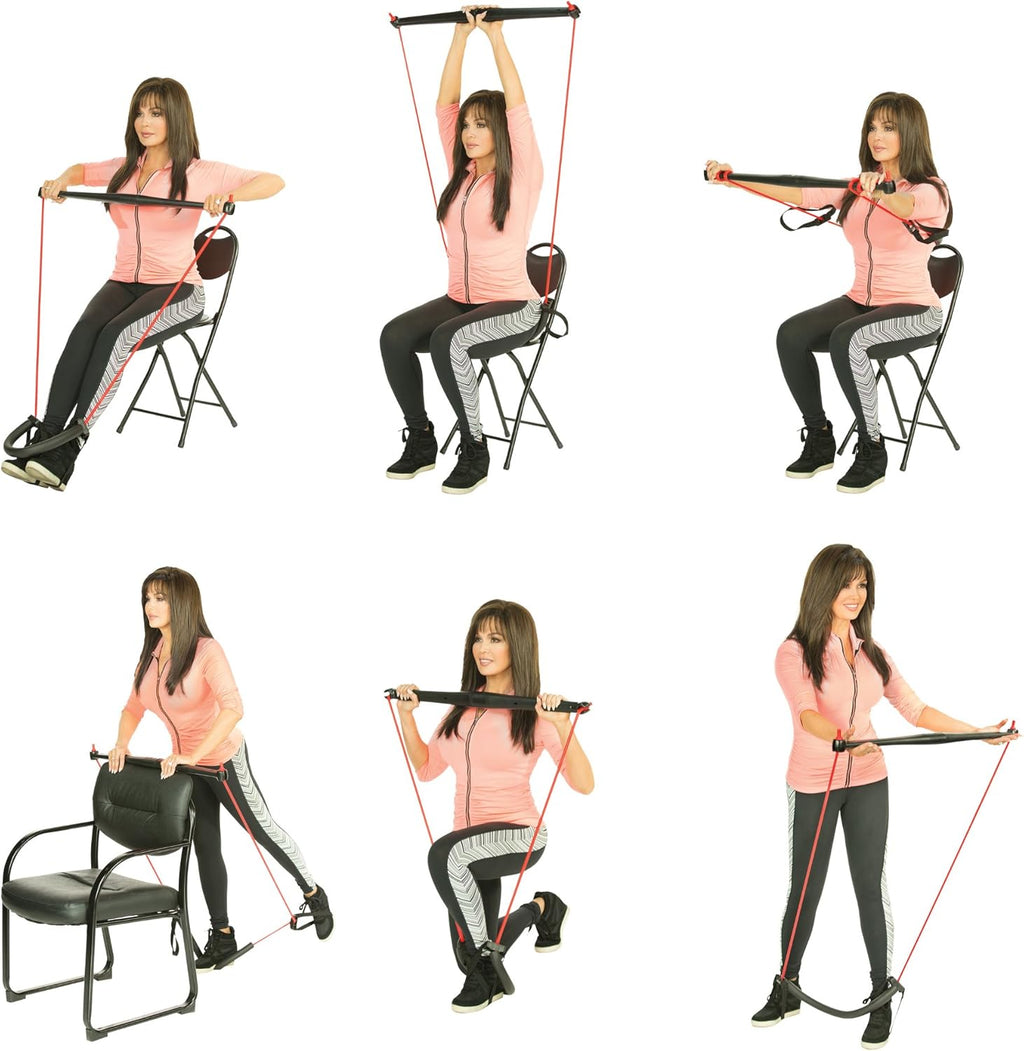 Core System Portable Home Gym - Resistance Trainer All-in-One Band + Bar Kit, Full Body Workout: Improve Fitness, Build Muscle, Strength Exercises with Marie Osmond Workout DVD Included