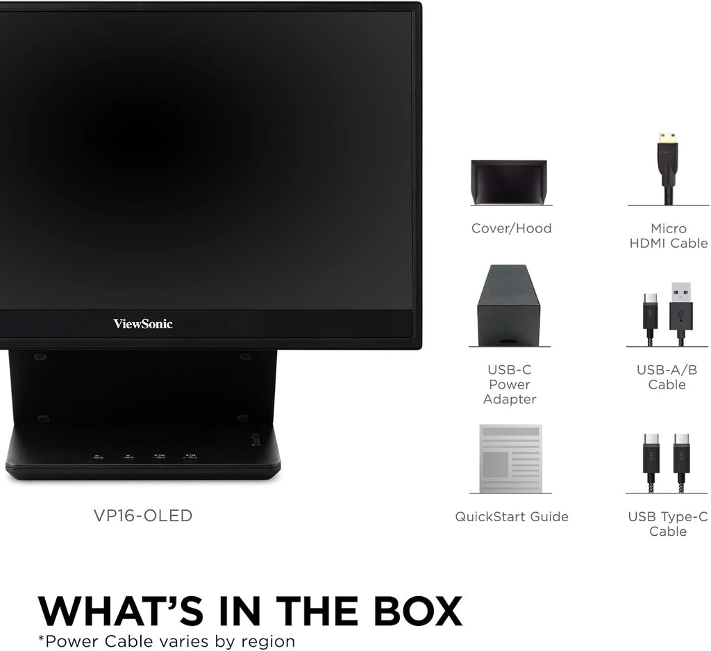 ViewSonic VP16-OLED 15.6" Portable 1080p OLED Monitor with 60W USB-C and mini-HDMI, and Ergonomic Stand(Renewed)