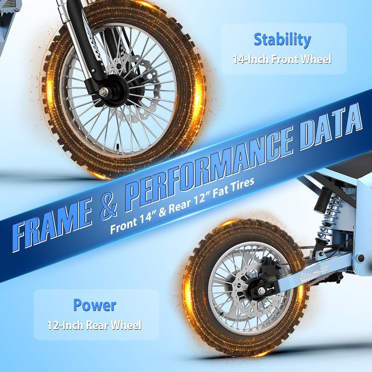Tuttio Soleil01-GB Electric-Dirt-Bike - 2026 Upgrade 3000W Peak 37MPH E-Bike, 14"/12" Fat Tire E-Motorcycle with 48V 21AH Battery 200NM Mountain Off-Road Dirtbike for Adults Teens