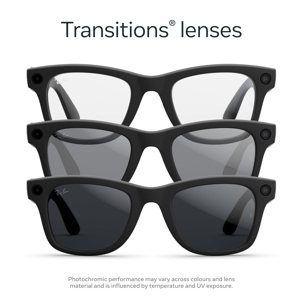 Ray-Ban Meta (Gen 2), Wayfarer Large, Matte Black | Smart AI Glasses for Men, Women — 2x Battery Life — 3K HD Resolution — 12 MP Ultra-Wide Camera, Audio, Video — Transitions® Grey Lenses
