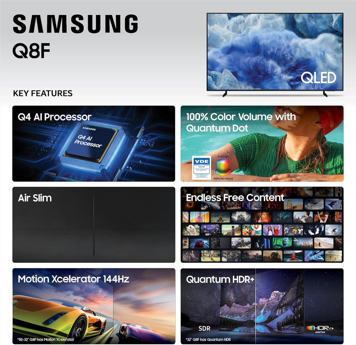 Samsung 55-Inch Class QLED Q8F 4K UHD Smart TV (2025 Model) Q4 AI Processor, 100% Color Volume with Quantum Dot, AirSlim Design, Endless Free Content, Samsung Vision AI, Alexa Built-in