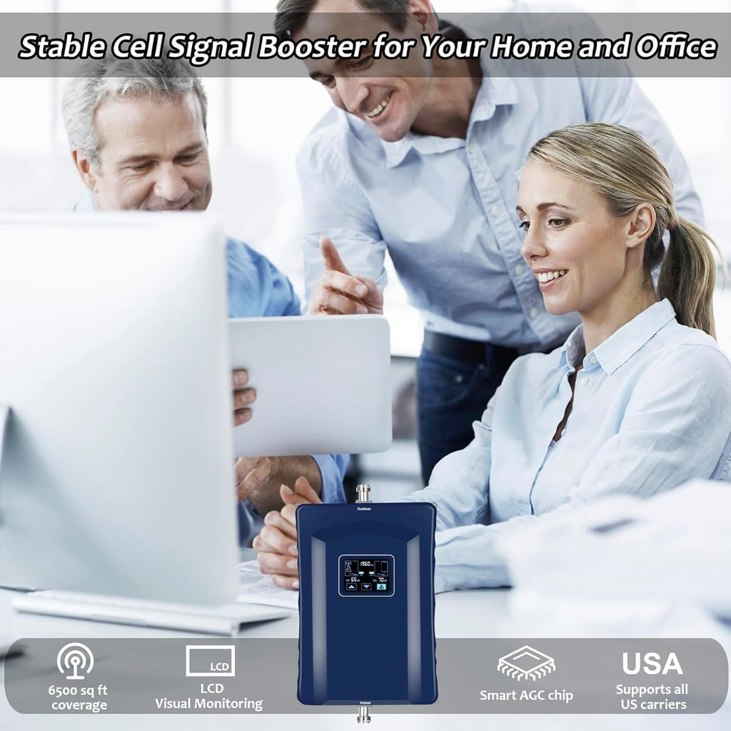 Cell Phone Booster for All U.S Carriers | Boosts 5G 4G LTE 3G | Cell Phone Signal Booster for Home and Office | 2 Indoor Antennas | Touch Screen Display | FCC Approved