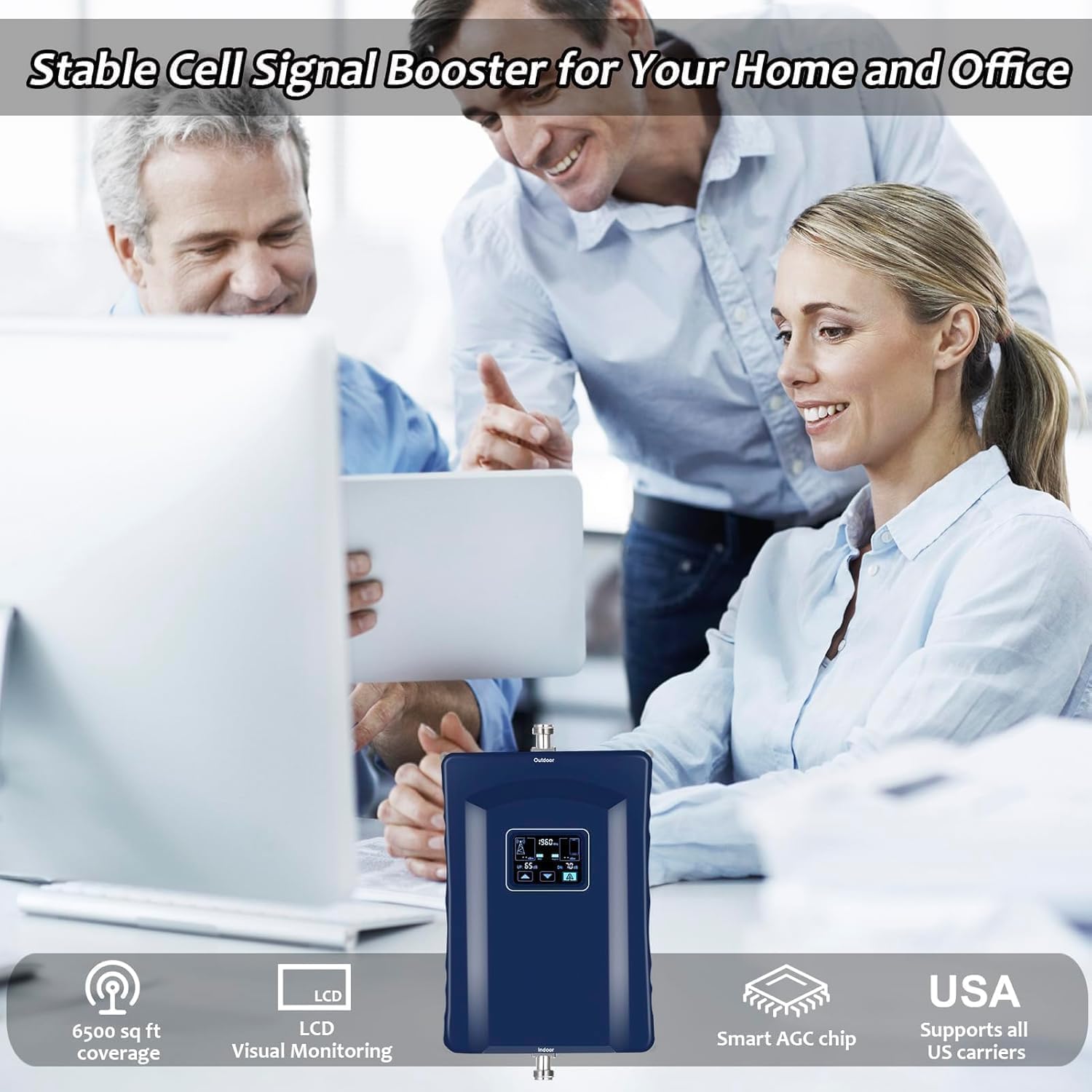 Cell Phone Booster for All U.S Carriers | Boosts 5G 4G LTE 3G | Cell Phone Signal Booster for Home and Office | 2 Indoor Antennas | Touch Screen Display | FCC Approved