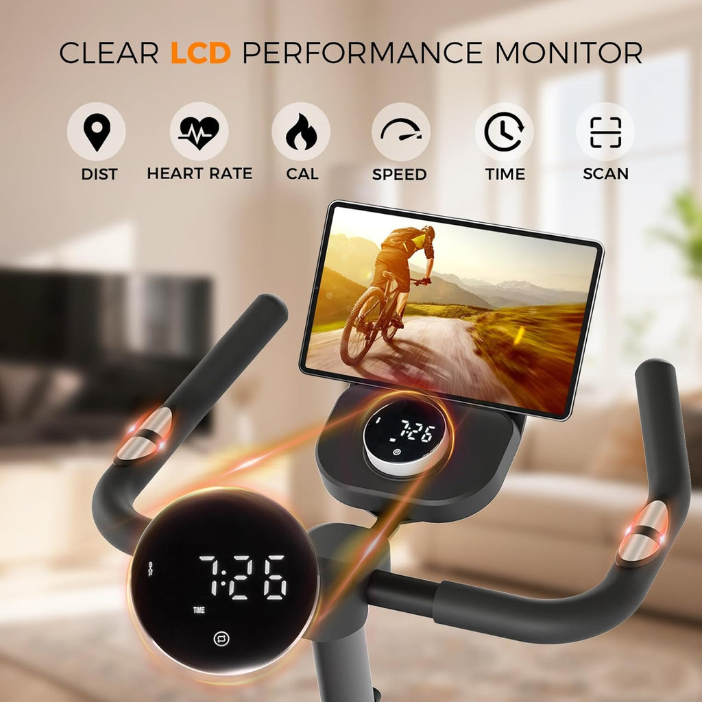 Exercise Bike, Adjustable Resistance Stationary Bikes for Home with App Compatible, Quiet Indoor Cycling Bike with 330lbs Weight Capacity, Comfortable Seat, Silent Belt Drive for Home Fitness and Weight Loss(Friction-Black)