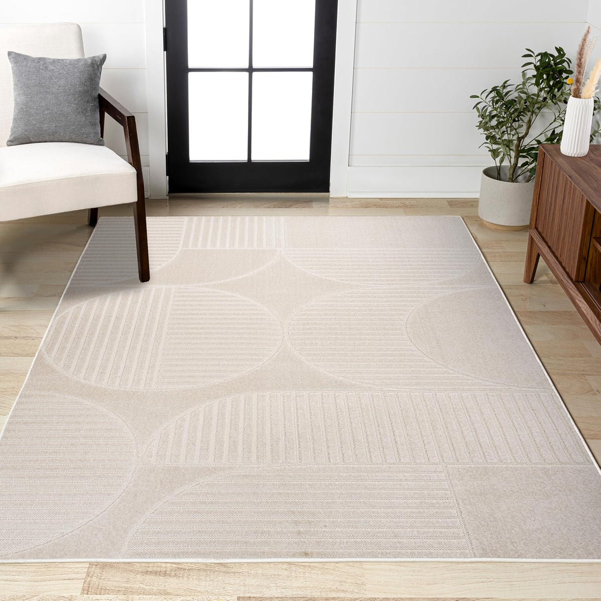 JONATHAN Y Nordby High-Low Arch Striped Ivory/Cream Indoor/Outdoor Area Rug, 8x10, Modern, Contemporary, Geometric, Bohemian, Bedroom, Kitchen, Living Room,Non Shedding (SCN104B-8)