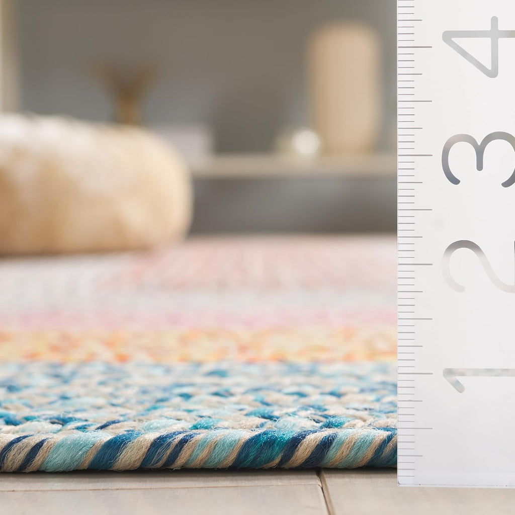 SAFAVIEH Washable Rug Outdoor Braided Collection - 6' x 9' Oval, Aqua & Pink, Handmade & Reversible, Non-Shedding & Easy to Clean, Ideal for Patio, Backyard, Mudroom (BRD318J)