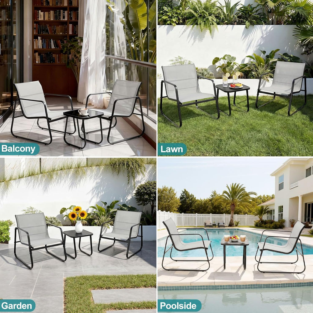 DUMOS 3 Piece Patio Furniture Set .Outdoor Patio Furniture Set with Table and Chairs, Patio Sectional Bistro Sets for Lawn, Garden, Balcony, Poolside Gray