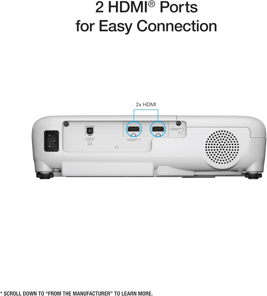 Epson EX3290 3-Chip 3LCD WXGA Projector 4000 lumens for both color and white brightness, 2x HDMI, Built-in Speaker