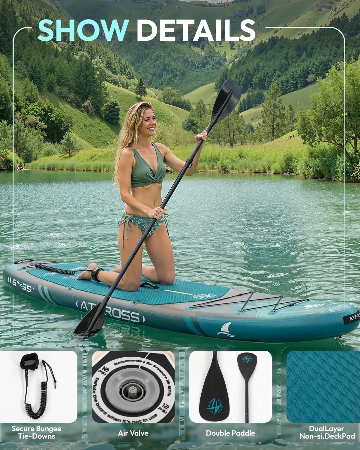 11'6"x35" Inflatable Paddle Board, 450lbs Extra Wide Stand Up Paddleboard for Adults with Premium SUP Accessories Kit & Backpack, Blow Up Kayak Non-Slip Stable Deck Boat for Yoga Fishing Surf