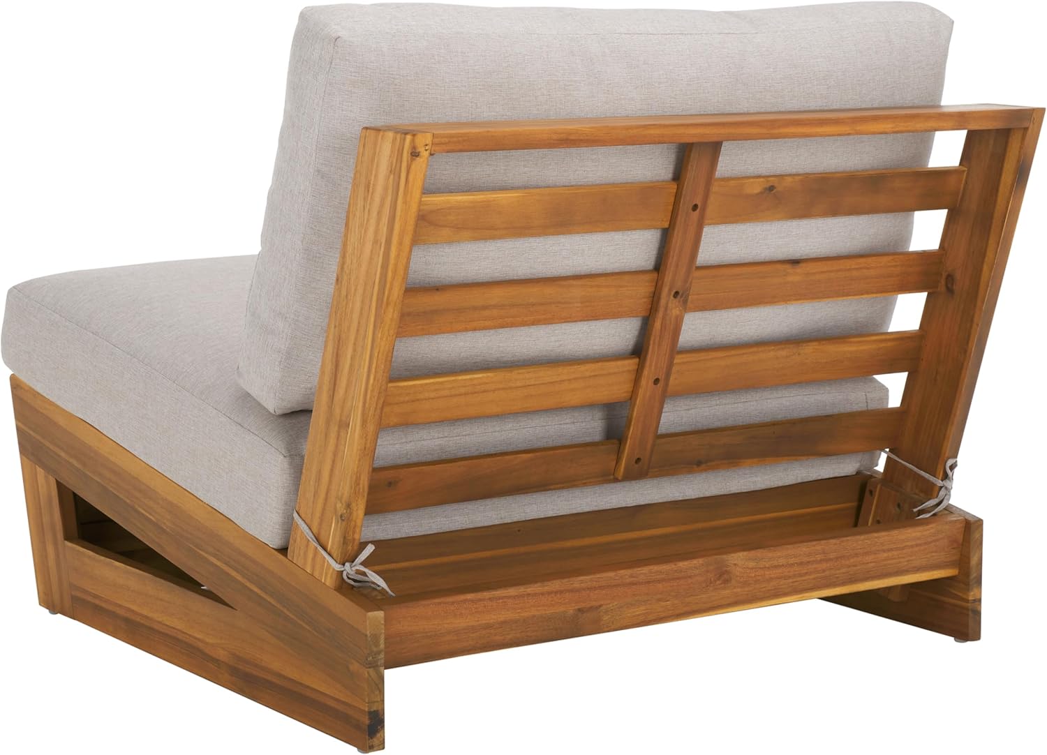 SAFAVIEH Outdoor - Lynn Lounge Chair Set of 2 - Natural & Light Grey - Solid Wood with Cushion - Modern Slatted Lounge Design - Ideal for Patio, Deck, Poolside, Backyard (PAT7328B-SET2)