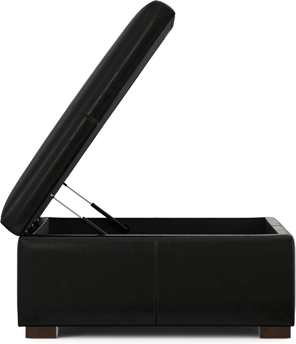 SIMPLIHOME Gabbie Storage Ottoman - 48 inch Wide Upholstered Vegan Leather Rectangle Storage Ottoman Bench in Midnight Black, Contemporary Ottoman for Living Room with Lift-Up Lid