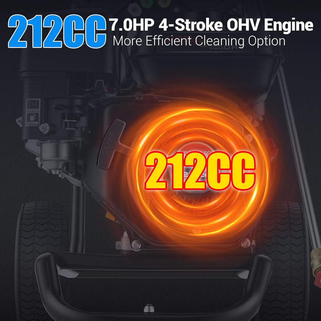 4200PSI Pressure Washer 4.0GPM Gas Power Washer 212CC Gas Powered Washing Machine Commercial High Pressure Washer with 25ft Hose&5 Nozzles for Patio Garden Yard (Dark Black with 25ft Hose)