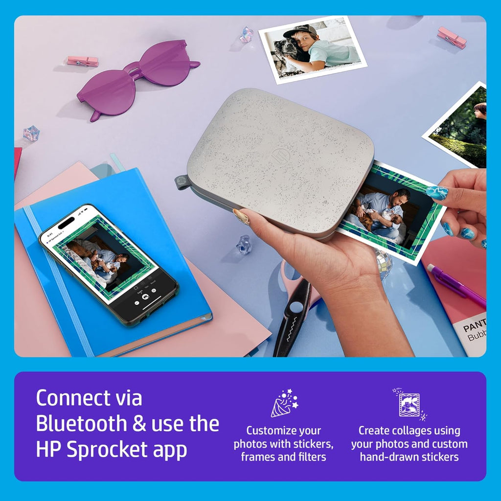 HP Sprocket 3x4 Instant Smartphone Photo Printer - Portable Color Wireless Mobile Printer - Zink Sticky-Back Photos - Print from Compatible iOS & Android Devices with Bluetooth w/the Creative App