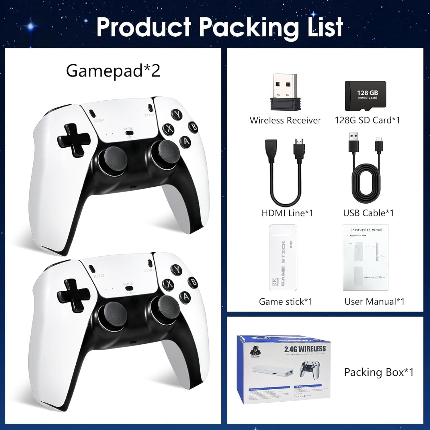 2026 New Wireless Retro Game Console, 23 Emulators and 40000+Games, Plug and Play 4K HDMI TV Game Stick, with Dual 2.4G Wireless Controllers (81G)