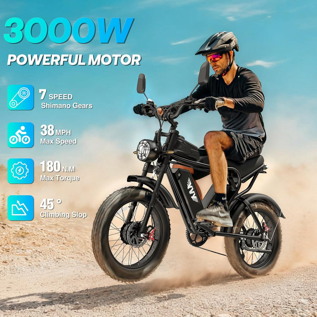 YVY 1500W Peak Electric Bike for Adults, 35MPH Top Speed 48V 20Ah Battery eBike, UL2849 Certified Mountain e-Bike for Hill Climbing, 20" Fat Tire All-Terrain, Full Suspension