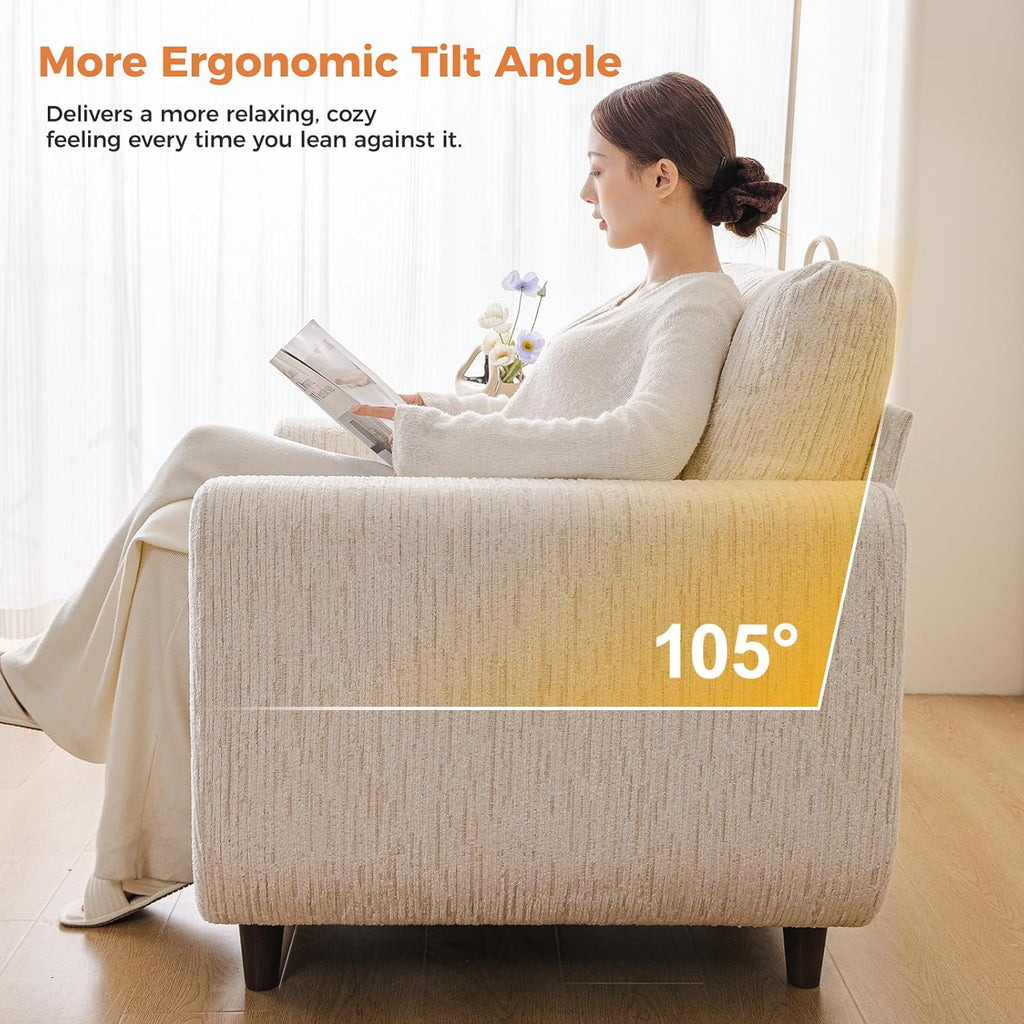 38'' Accent Chair with Under Seat Storage,Comfy Armchair with 25in Deep Seat,Large Chair with Lumbar Pillow,Upholstered Sofa Chair for Living Room,Bedroom,Reading Chair,Chenille,White
