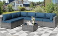 Shintenchi 7 Pieces Outdoor Patio Furniture Sets, Patio Sectional Sofa Couch, Gray PE Wicker Furniture Modular Patio Conversation Sets Patio Sofa with Washable Cushions, Aegean Blue