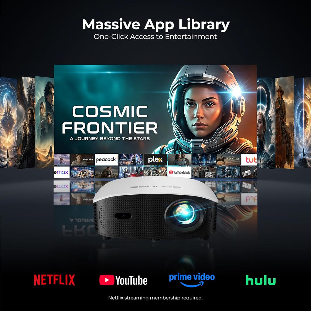 GooDee AI Smart Mini Projector with WiFi and Bluetooth - FHD 4K Support, Compatible with Netflix/YouTube, Auto Focus & Keystone, Dolby Audio Movie Projector for Outdoor Movie Night & Bedroom Theater