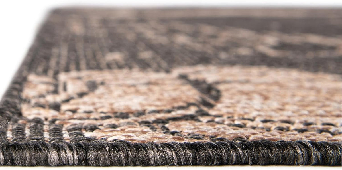 Rugs.com - Outdoor Coastal Rug – 5' 3 x 7' 1 Black Indoor/Outdoor Rug Easy-Clean Flatweave Perfect for Patio Deck and Porch