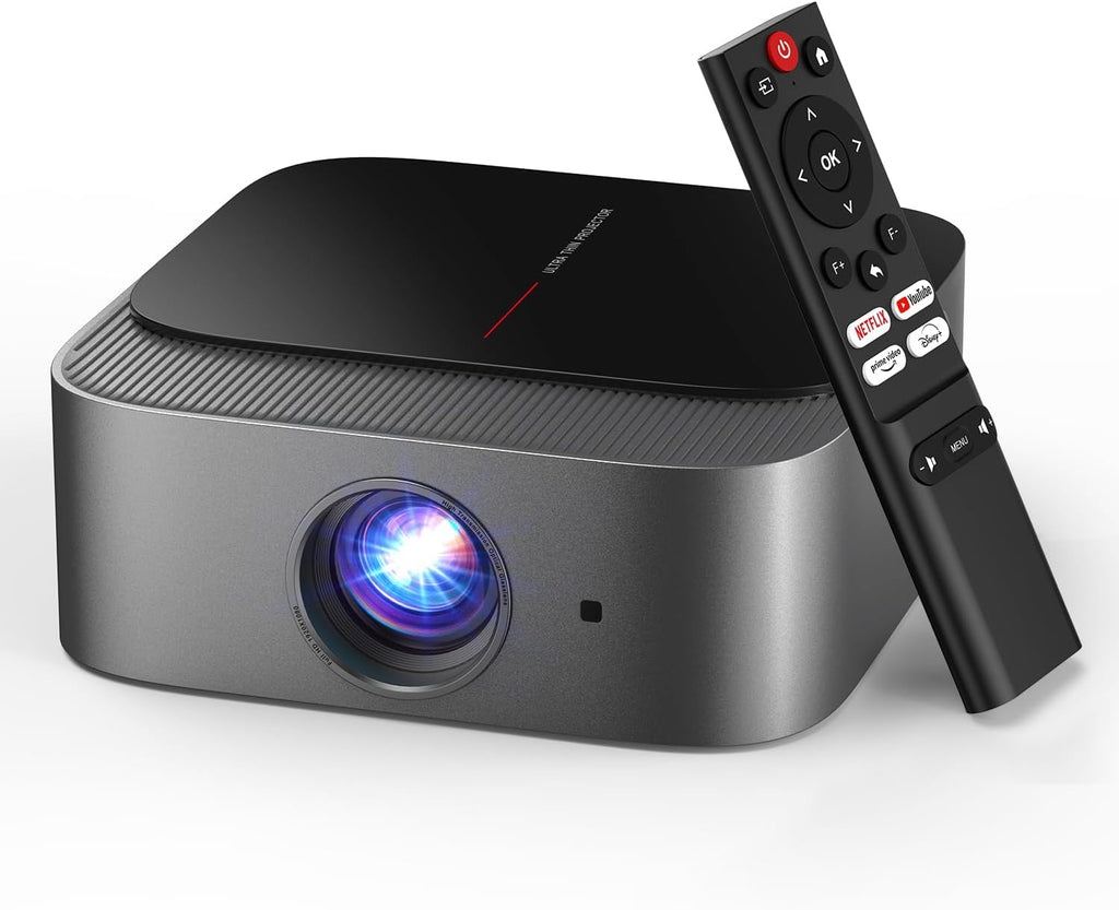 386+ Built-in Apps DBPOWER E2 Smart Projector with WiFi and Bluetooth, Native 1080P Mini Projector Compatible with Netflix, Youtube, D+, Hulu, Max & Crunchyroll, Electric Focus & Carry Case
