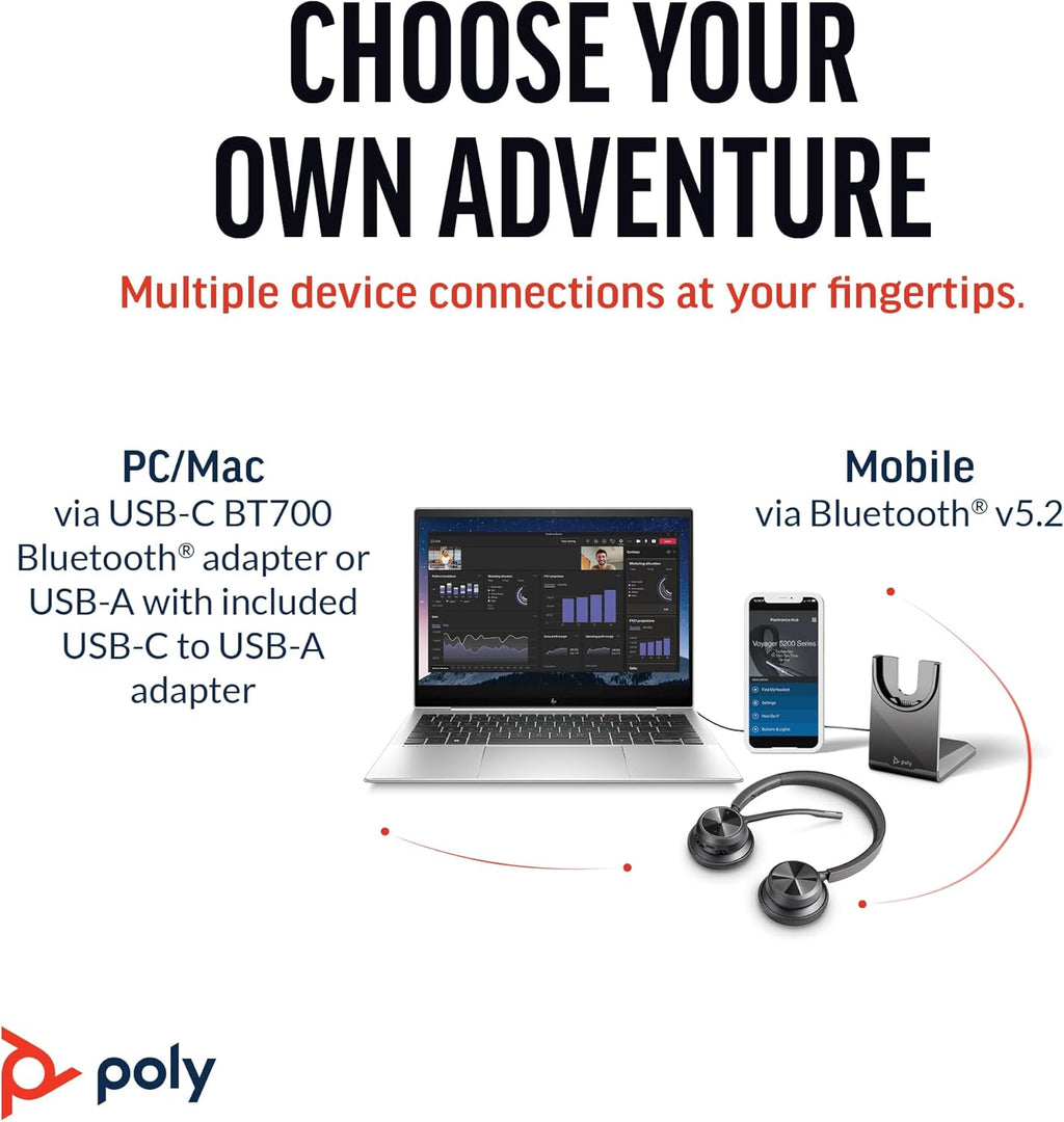 Poly Voyager 4320 UC Wireless Headset & Charge Stand - Noise-Canceling Wireless Headphones with Mic - Connect to PC via USB-C to USB-A Adapter, Cell Phone via Bluetooth, Microsoft Teams Certified