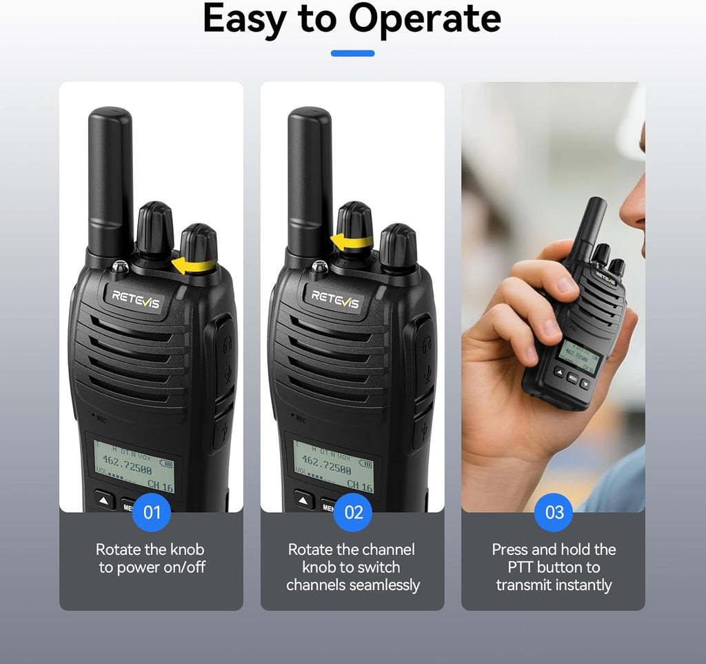 Retevis H777D Walkie Talkies Long Range with LCD Screen, USB -C Charging, Portable FRS Two Way Radios for Adults, Handsfree, Durable Walkie Talkie for Restaurant Retail Warehouse School(10 Pack)