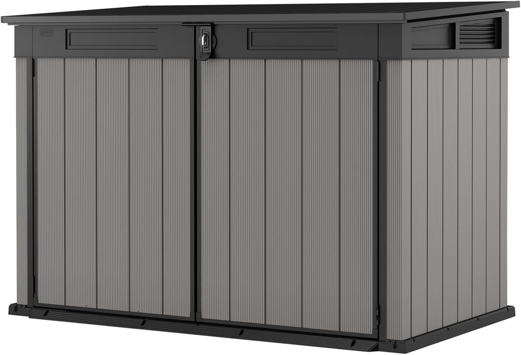 Keter Premier Jumbo 6.2 x 4.3 ft Outdoor Resin Horizontal Storage Shed for Garbage Bins, Yard Tools & Garden Equipment, All‑Weather, Lockable Outdoor Storage