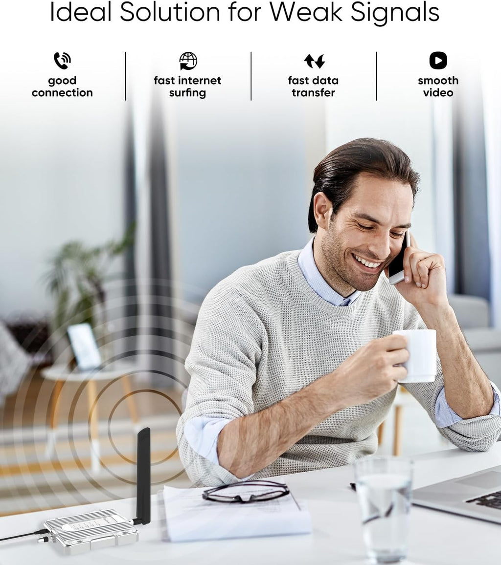 Cell Phone Booster for Home Up to 3,000 sq ft, Cell Booster Data for Band 4/12/17/13/5/25/2, Cell Signal Booster for All U.S. Carriers Verizon, AT&T, T-Mobile-5G 4G LTE 3G FCC Approved
