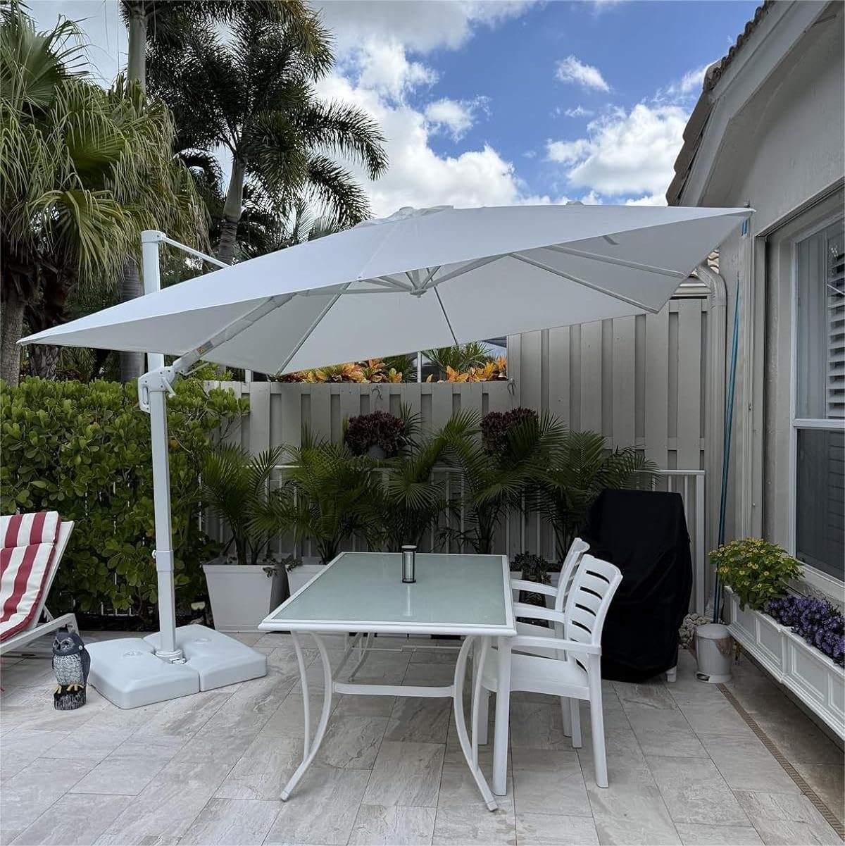 PURPLE LEAF 9 FT Patio Umbrella Outdoor White Cantilever Umbrella Aluminum Square Outdoor Offset Umbrella Hanging Windproof with 360° Rotation for Garden Deck Pool, White