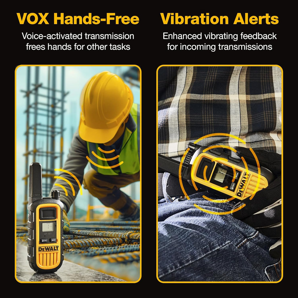 DEWALT DXFRS300 FRS Walkie Talkies, Long Range 2 Way Radio, 1W, IP67 Waterproof, 6 Pack with Gang Charger, DXFRS300-BCH6