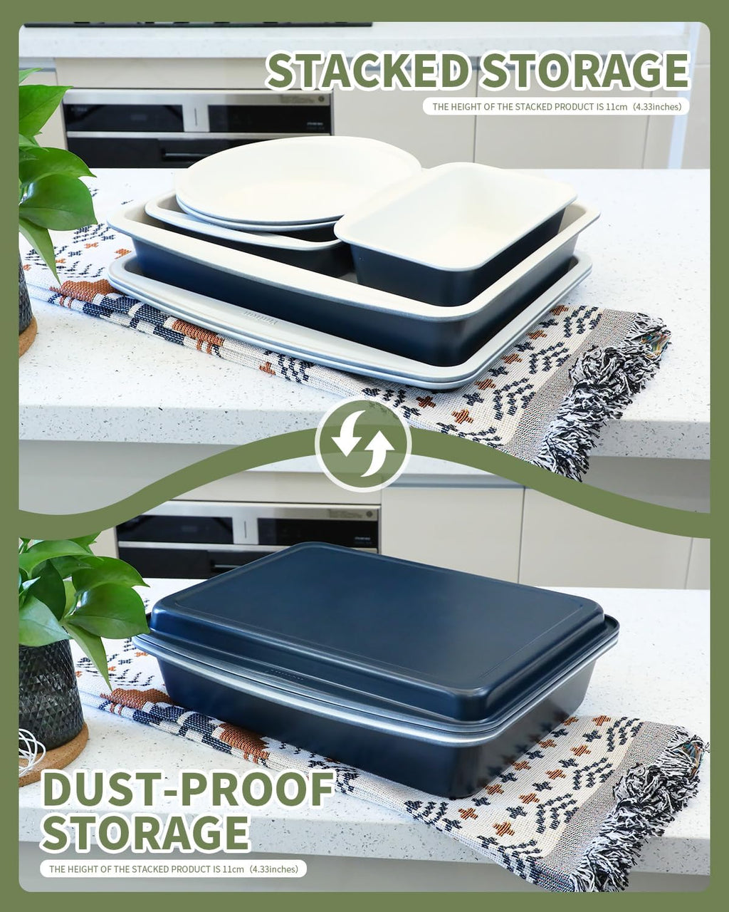 Ceramic Nonstick Baking Pans Set, Non Toxic 33 PCS Stackable Bakeware Sets, 550°F Oven Safe Baking Sheet & Pans, Warp-Free, Dishwasher Safe, PTFE/PFOA/PFOS-Free (Blue)