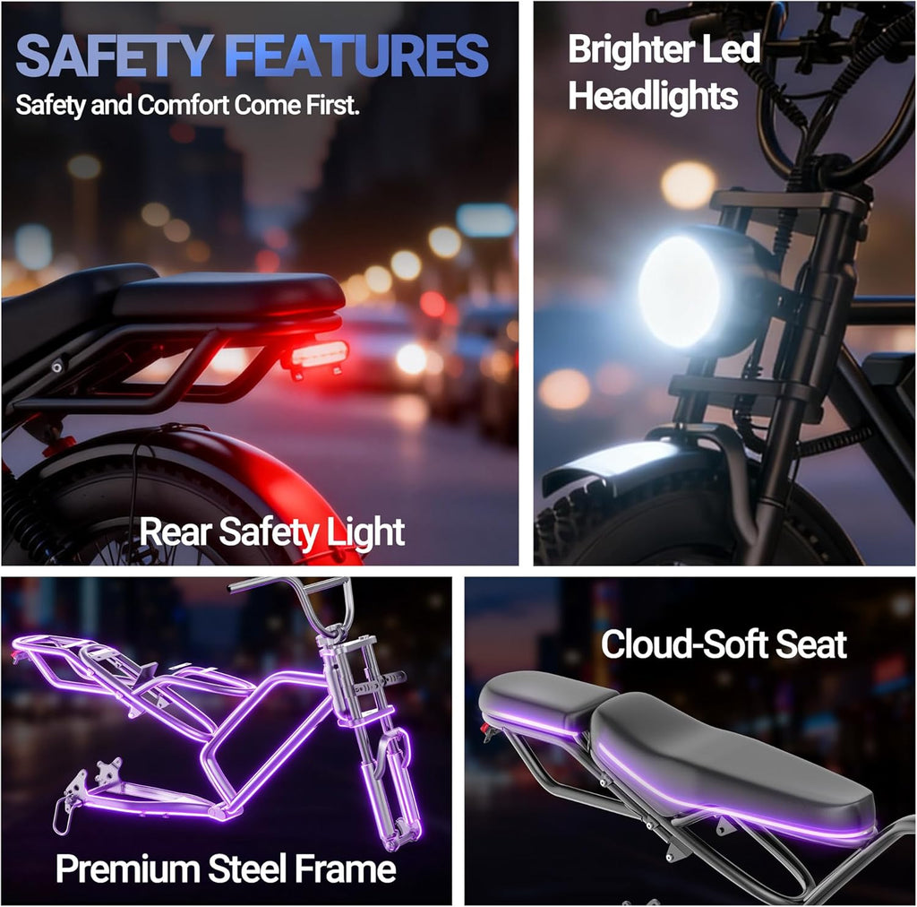 Electric Bike for Adults, 1500W Brushless Motor Ebike, 20" Fat Tire Electric Bicycles, 48V 20Ah Battery, 31MPH Top Speed with Dual Suspension E Bikes
