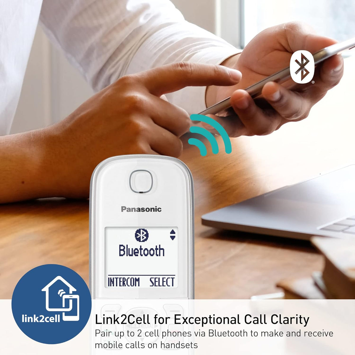 Panasonic Cordless Phone with Answering Machine, Link2Cell Bluetooth Home Phones, Voice Assistant and Advanced Call Blocking, Expandable System with 4 Handsets - KX-TGD864W (White)