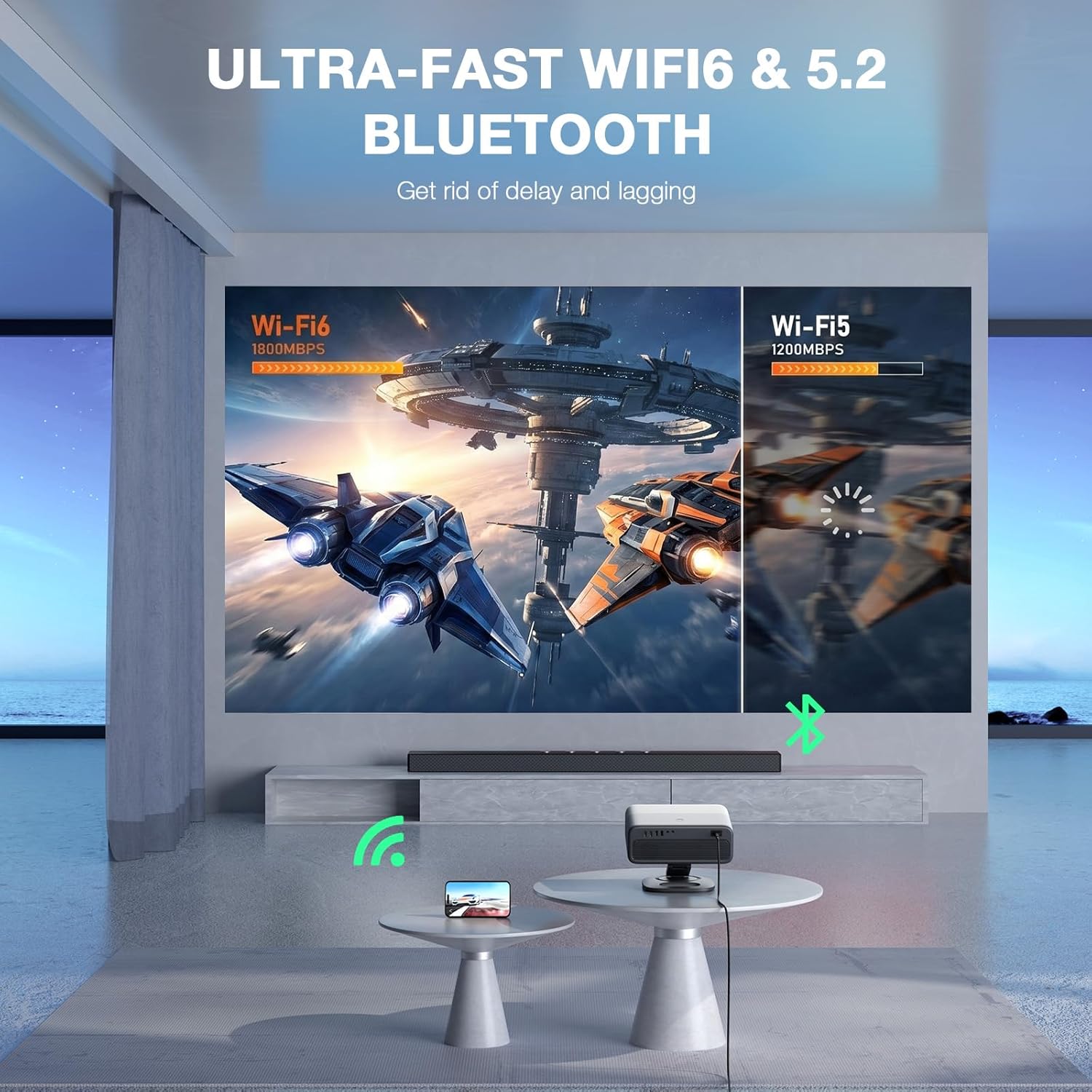 Now with Netflix & 4000 ANSI 4K Projector with WiFi and Bluetooth,TOF Real-Time Auto Focus Smart Projector, Upgrade for AuKing Overhead Projectors Theater Proyector with Omni-Adjustable Stand(grey)