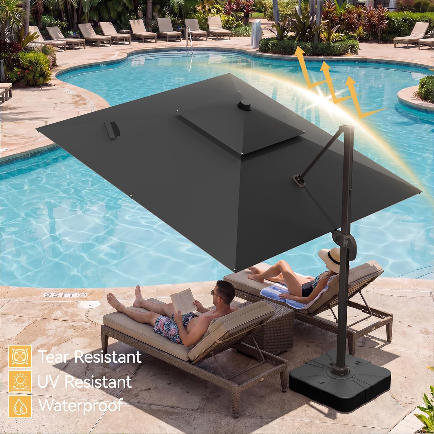 10x10 FT Patio Umbrella with Base, Large Cantilever Double Top Heavy Duty Offset Umbrellas with 360° Rotation, Outdoor shade for Garden Deck Pool, Grey