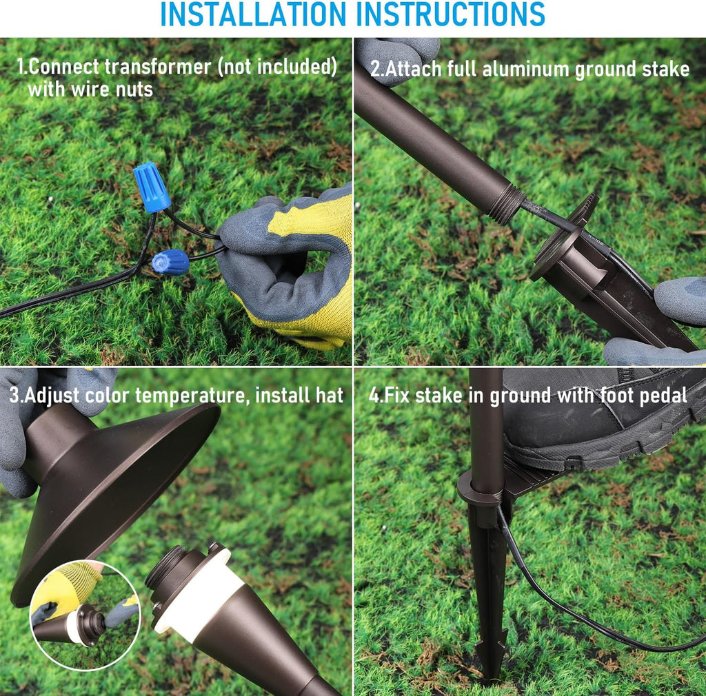 LEONLITE Update 5CCT Low Voltage Pathway Lights, LED Landscape Path Lights, 1800/2700/3000/4000/5000K, Hat Shape Head, 12-24V AC/DC, IP65 Outdoor Walkway Light, Oil Rubbed Bronze Aluminum, Pack of 6