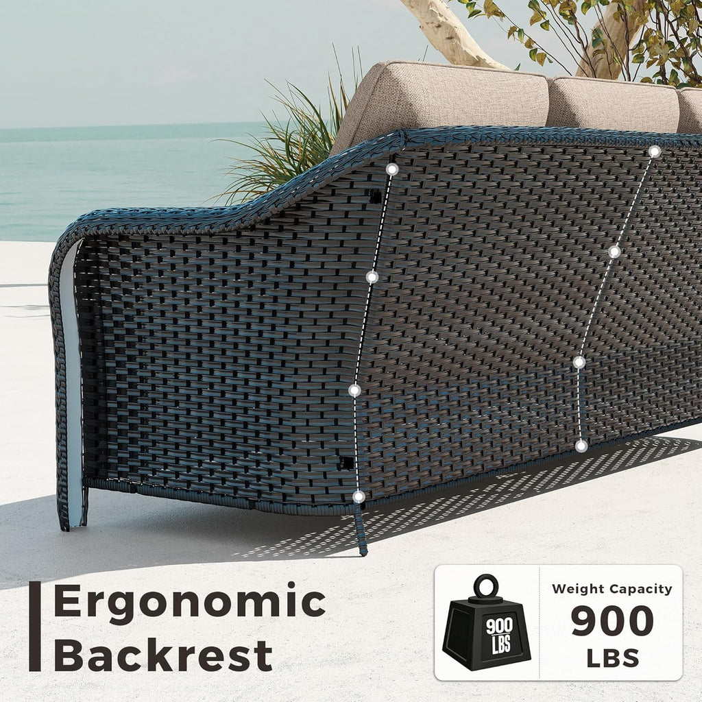78" Wicker 3-seat Sofa, Outdoor Conversation Furniture, All-Weather Rattan Couch, Steel Frame Couch with Cushions for Garden, Poolside, Porch (Beige)